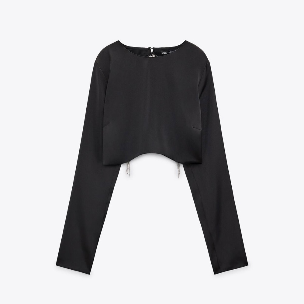 ZARA Rhinestone Satin Effect Top